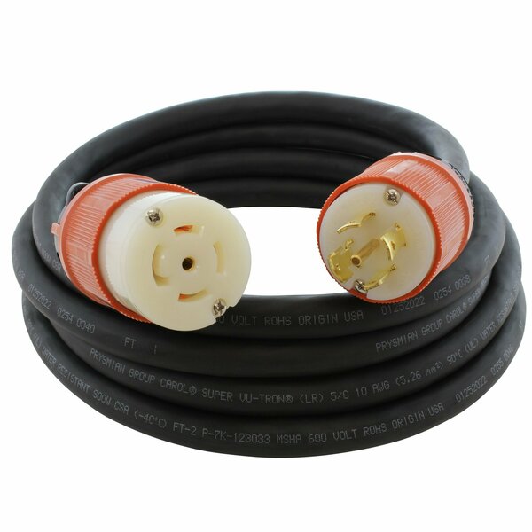 Ac Works 10ft SOOW 10/5 NEMA L22-30 30A 3-Phase 277/480V Industrial Rubber Extension Cord L2230PR-010